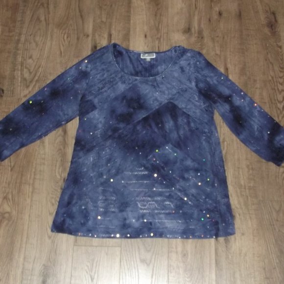 JM Collection - Blue Decorative Blouse - M - Picture 1 of 5